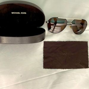 Michael Kors brown aviator sunglasses w gold detail, with case & cleaning cloth